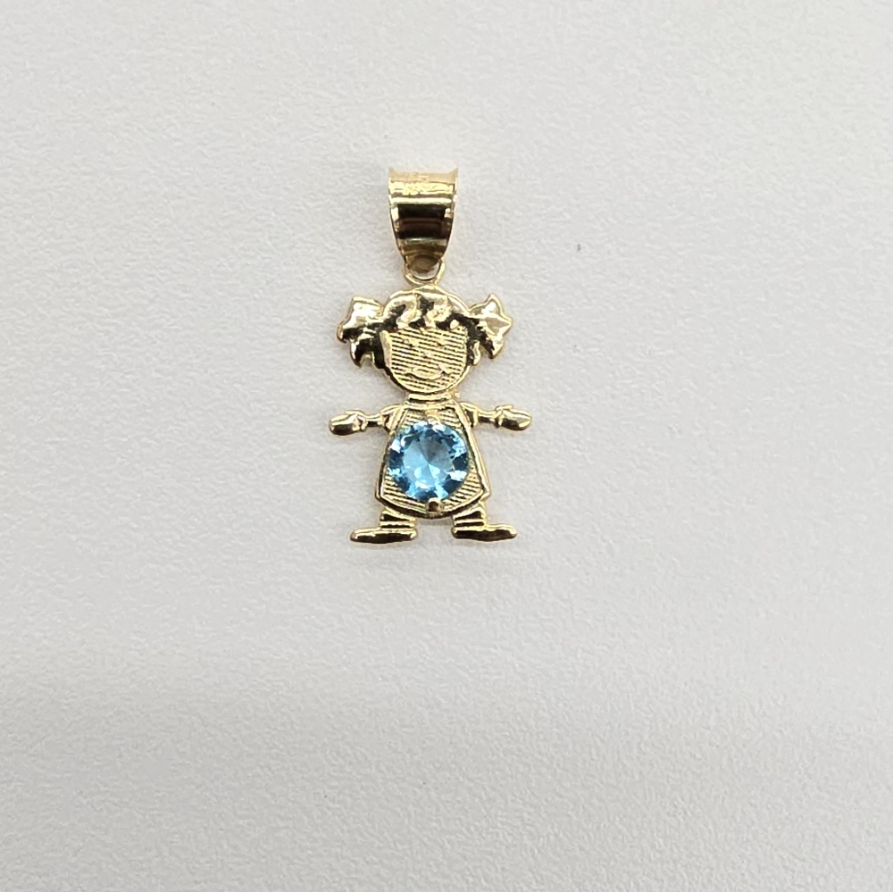 10kt Real Gold Baby Girl Pendant With Blue Stone
